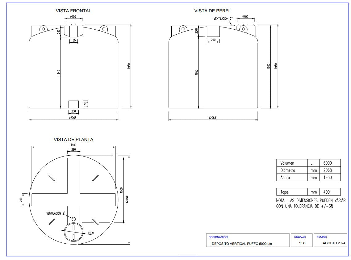 TANQUE VERTICAL REFORZADO 1,5 5000L FERTINOVA PE