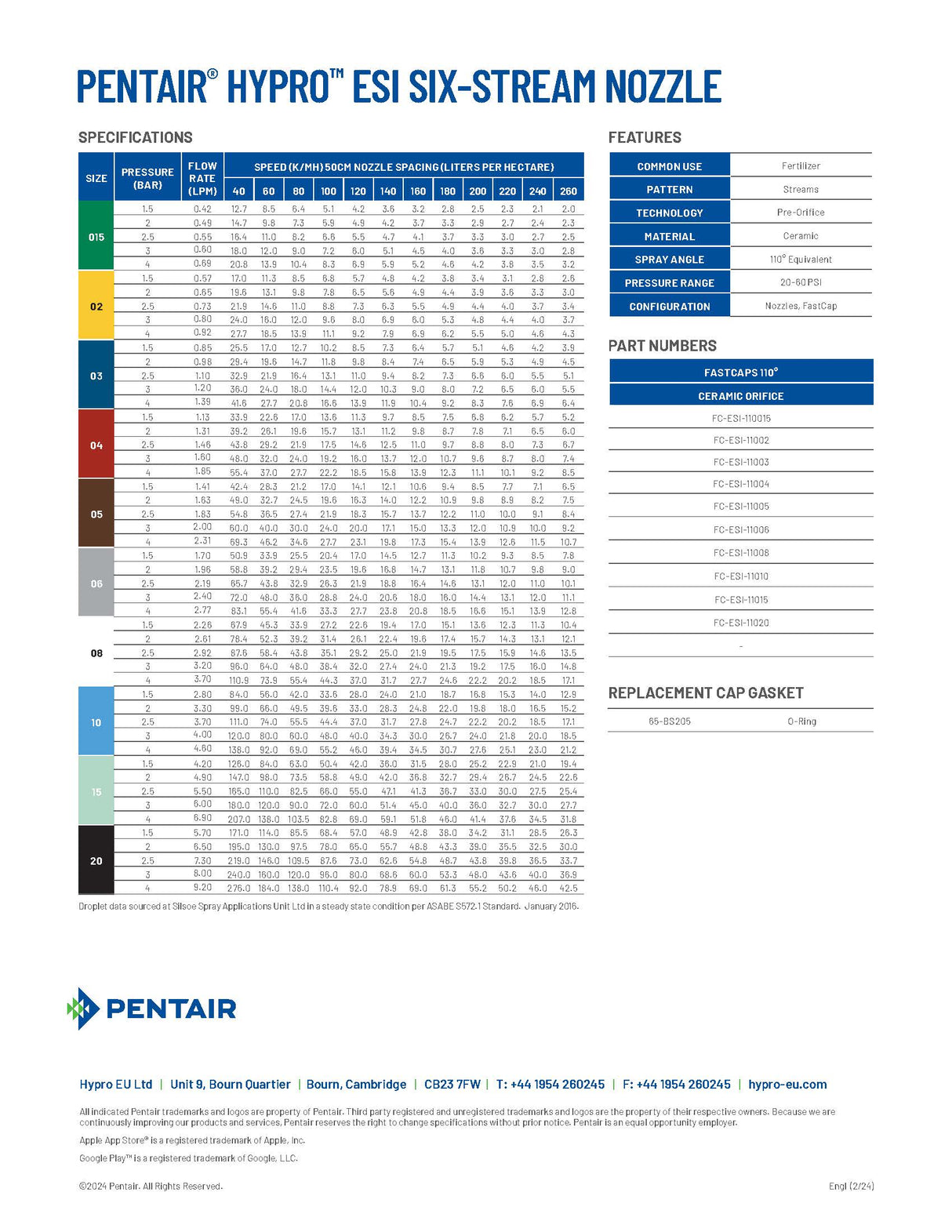 BOQUILLA 6 CHORROS HYPRO ESI 110º BAYONETA POLIACETAL