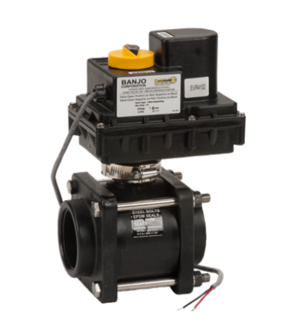 VALVULA BOLA AUTO ELECT. 12VDC BANJO EV R-H 2" PN15,5 4 HILOS PPFV-INOX-FKM